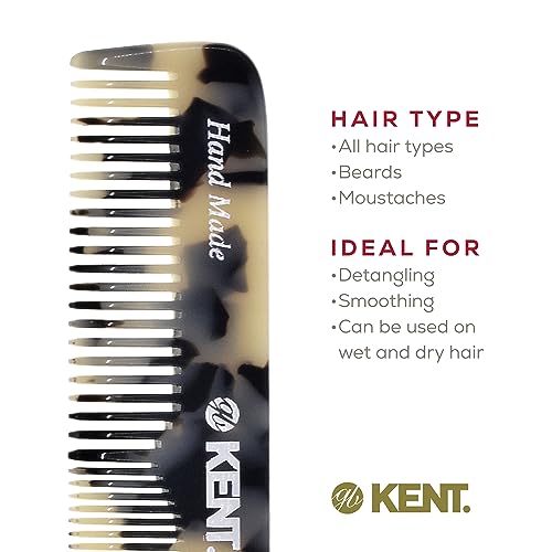 Kent OT TW Pocket Comb - Handmade Fine and Wide Tooth Hair Comb for Men, Women, and Kids - Travel, Beard, and Mustache Comb - Saw Cut and Hand Polished Made in England