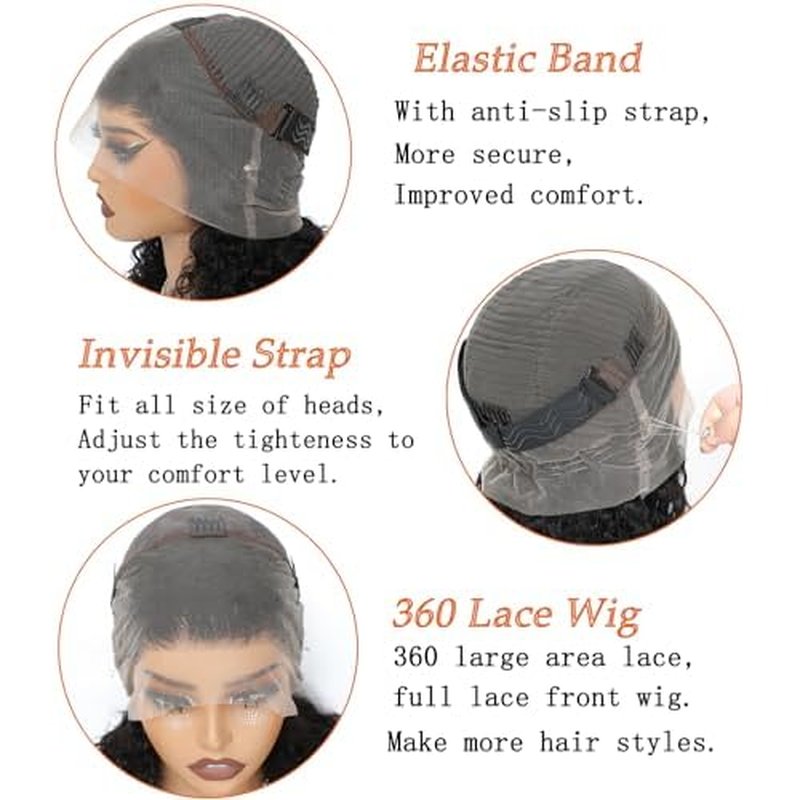 ONICE 360 Drawstring Lace Front Wigs Human Hair Pre Plucked Invisible Strap Deep Wave Glueless Full Lace Human Hair Wigs With Drawstring Hidden Strap 360 Curly Wig For Black Women (20 Inch)