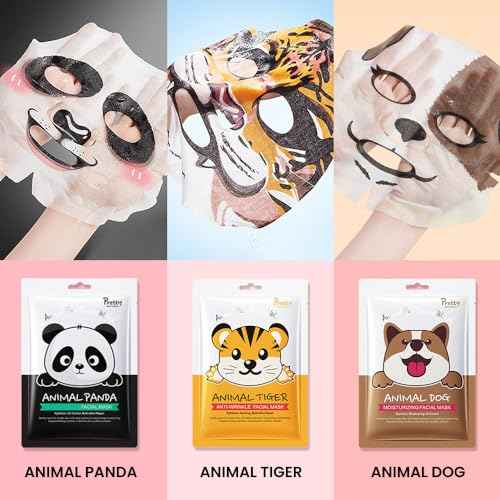 Kaely 7 Pack Kids Face Mask Spa, Animal Face Masks for Kids Teens Women Skincare, Animal Character Sheet Facial Mask for All Skin Types, Girls Night Party Skin Care Set, Birthday Christmas Gifts, 01B