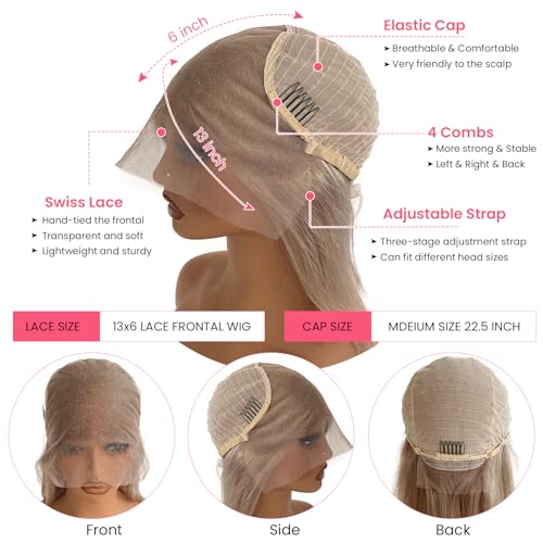 16 Inch Silver Grey Ash Blonde Bob Wig Human Hair 180% Density Straight Glueless Bob Wig for Women 13x6 HD Transparent Lace Front Bob Wigs Pre Plucked with Baby Hair Ash Blonde Bob Wigs for Women