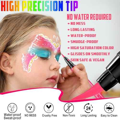 CCbeauty 8 Colors Neon Liquid Face Paint Makeup, Sweatproof, Smudgeproof, Waterproof UV Eye Liner Set, Glow Face Painting Kit for Adults Artist Halloween Christmas Birthday Party