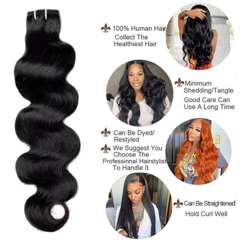 Glossy Human Hair Bundles Body Wave Bundles Human Hair 20 22 24 Inch 12A Grade 100% Unprocessed Brazilian Virgin Hair 3 Bundle Human Hair Extensions for Black Women Natural Color