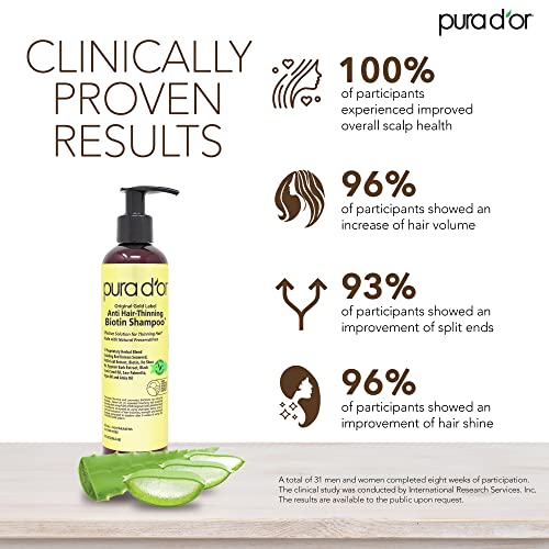 PURA D'OR 8 Oz Original Gold Label Anti-Thinning Biotin Shampoo Natural Earthy Scent, CLINICALLY TESTED Effective Results, Herbal Blend Hair Thickening Products, Women & Men, Color Treated Hair