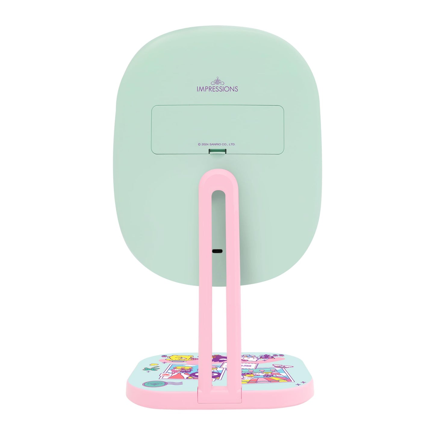 Impressions Vanity Hello Kitty and Friends Vacay Highlight LED Makeup Mirror with Artwork, Standing Mirror with White Strip LED Light and Adjustable Tilt, Portable Mirror with Soft Touch Sensor