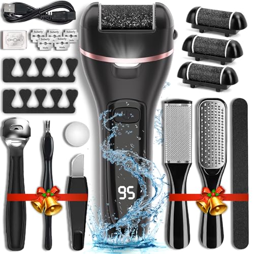 Wea&Hea Electric Callus Remover for Feet with 3 Roller Heads 2 Speed Rechargeable Waterproof Professional Pedicure Kit 17 in 1 Foot File Tools Perfect for Dead Hard Cracked Dry Skin