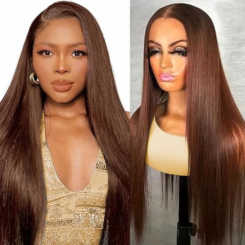 13x6 Straight Lace Front Wigs Human Hair Chocolate Brown Lace Front Wigs Human Hair Pre Plucked 200% Density Colored #4 Brown Wig HD Lace Frontal Wigs for Women 24Inch