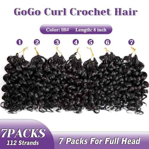 MYQUEEN Short Curly Crochet Hair for Women 8 Inch GoGo Curl Beach Ocean Wave Deep Twist Braids Pre Looped Synthetic Braiding Extensions 7 Packs