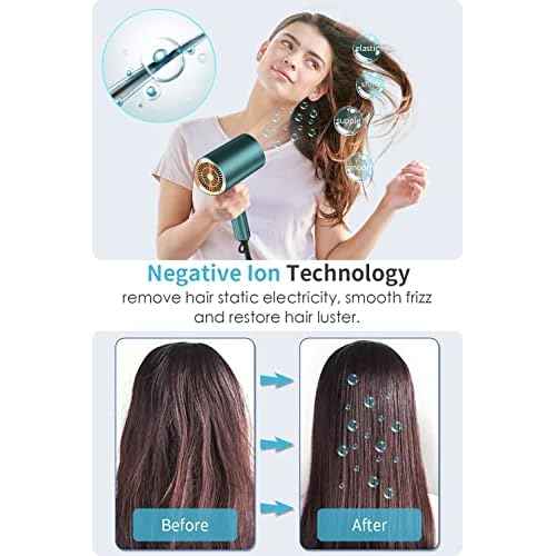 Professional Ionic Hair Dryer Blow Dryer with Diffuser and Concentrator for Curly Hair,Foldable Handle Travel Hair Dryer,Constant Temperature Hair Care (Vintage Green)