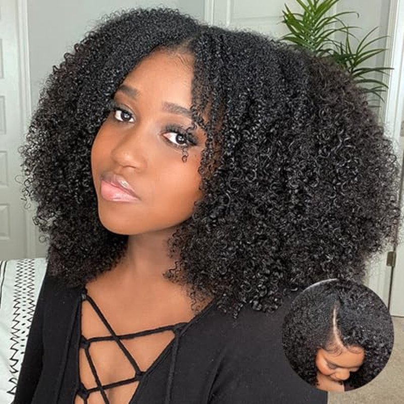 V SHOW V Part Wig Human Hair No Leave Out 180% Density Upgrade U part Afro Curly Wigs with Clips Glueless Wig Human Hair for Women Beginner Friendly No Lace No Glue 16Inch