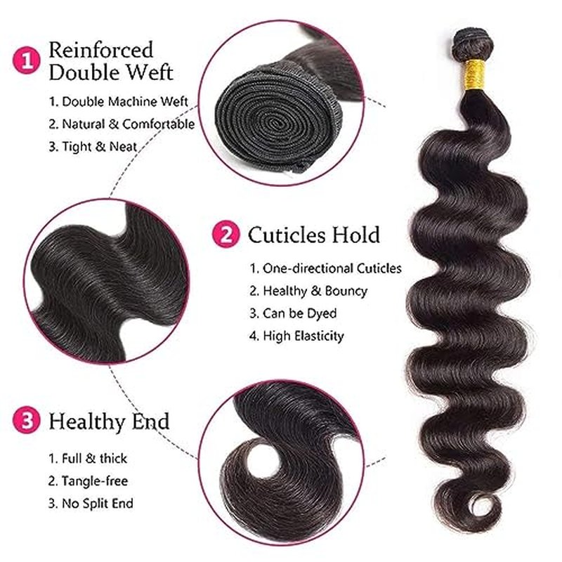 12A Brazilian Body Wave Human Hair 3 Bundles 18 20 22 Inch 100% Unprocessed Brazilian Virgin Human Hair Weave Bundles Body Wave Hair Extensions Natural Color