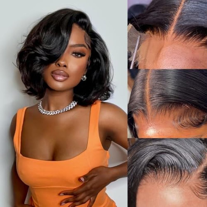 west kiss Glueless Short Bob Wig Ready to Wear 4x7 Closure Bob Wig Pre Cut & Pre Bleached Human Hair Wigs With Adjustable Straps for Easy Installation 10 Inch