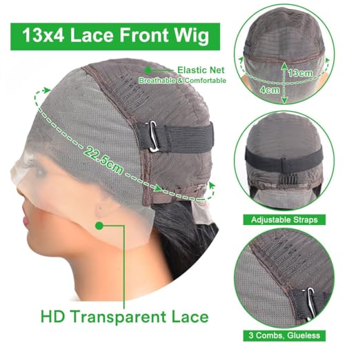 Body Wave Lace Front Wig - Human Hair, 30 Inch, 13x4 HD Transparent Lace, Glueless, Pre Plucked, 180% Density