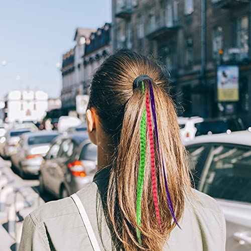 78 Pieces Synthetic Feather Hair Mixed Color Feather Extensions Not Real Hair Extensions Colorful Long Straight for Party Teen Girl, 13 Colors