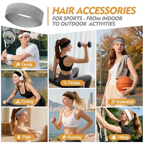 Headbands for Women and Men - 8 Pcs Black White Headband Hair Bands Accessory Stretchy Soft Fabric Sweat Head band for Workout Sport Stocking Stuffers for Men Women Husband Wife Friend Christmas Gifts