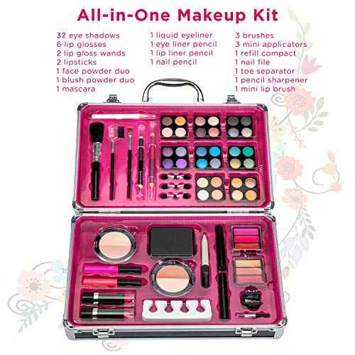Vokai Makeup Kit Set - 32 Eye Shadows 6 Lip Glosses 2 Lip Gloss Wands 2 Lipsticks 1 Face Powder Duo 1 Blush Powder Duo 1 Mascara - Case with Carrying Handle