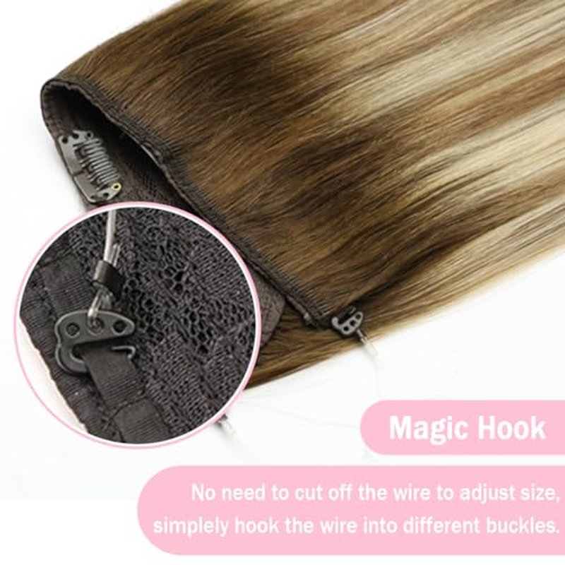 SURNEL Wire Hair Extensions 20 inch Balayage Walnut Brown to Ash Brown and Golden Blonde Invisible Wire Human Hair Extensions 80g(20,3/8/22)