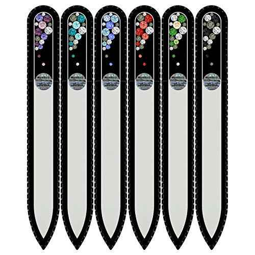 Mont Bleu Gift Set of 5 + 1 Free Czech Glass Nail Files Hand Decorated with Crystals - Gifts for Women - Handmade Gifts - Czech Tempered Glass - Premium Crystal Nail Files for Women