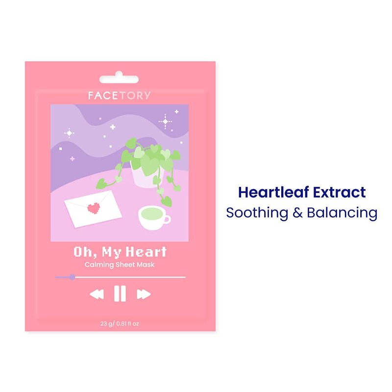 FACETORY K Beauty Face Mask Skin Care - CALMING Sheet Mask for ACNE-PRONE Skin with Heartleaf Extract | Calms Redness Smoothes Texture (5 Pack)