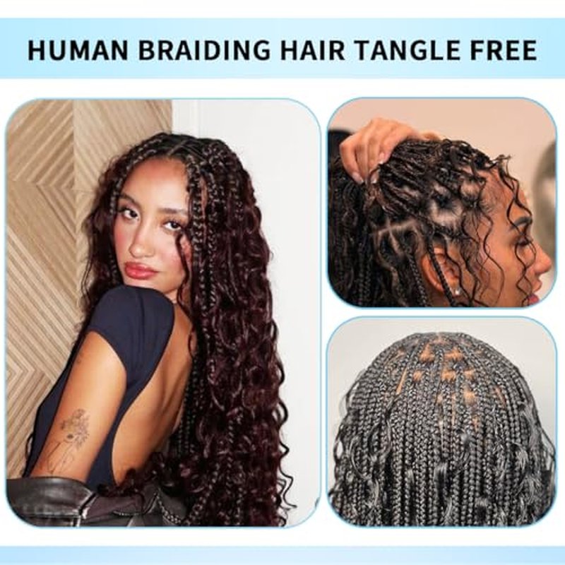 Human Braiding Hair for Boho Braids 100g 20 Inch Deep Wave Bulk Human Hair 100% Unprocessed 12A Brazilian Virgin Boho Hair for Braiding Knotless 2 Bundles/Pack Natural Color