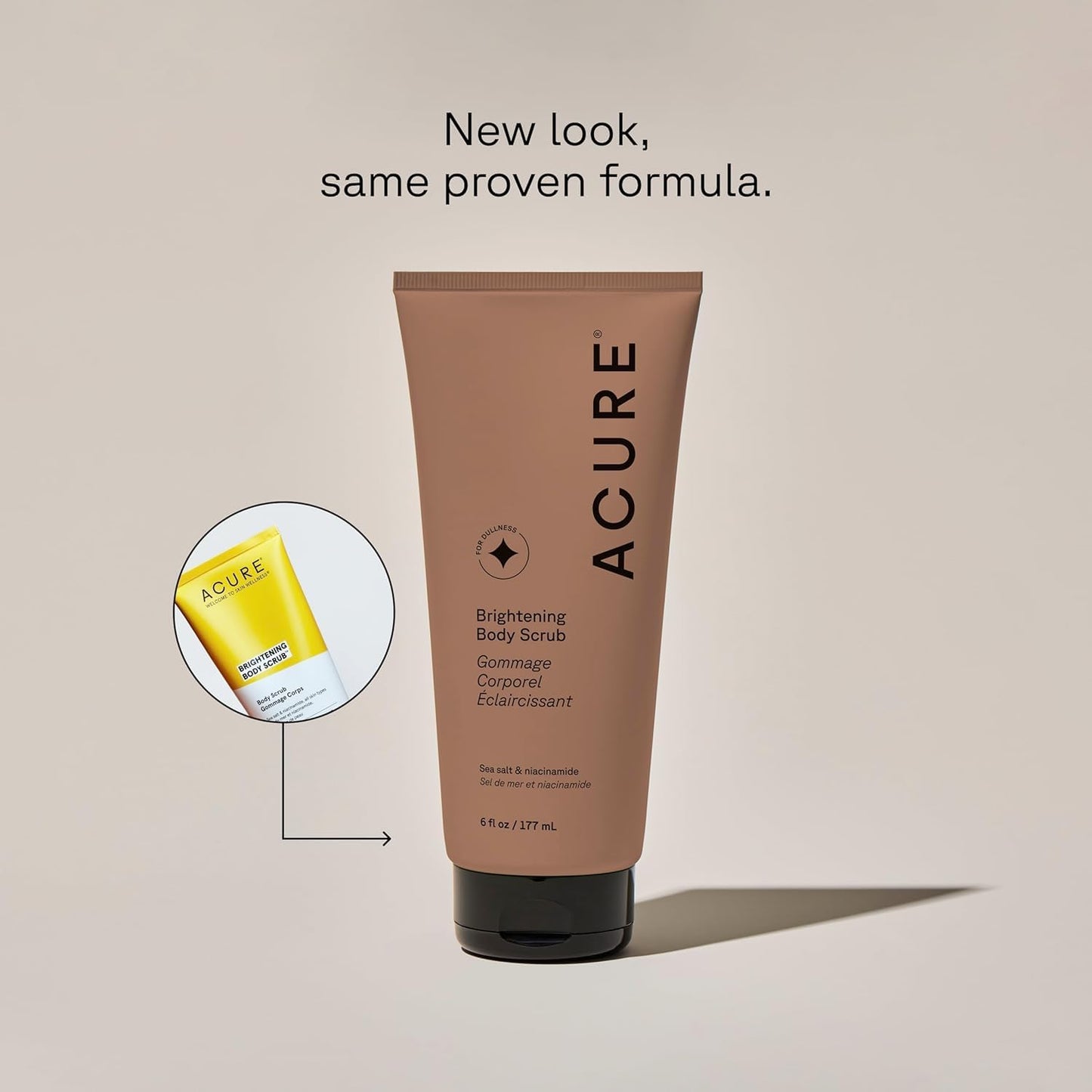 Acure Brightening Body Scrub - Exfoliating Body Scrub with Sea Salt, Scrubber for Men & Women to Smooth Sensitive Skin & Remove Dead Skin Cells, Exfoliator with Clay & Niacinamide - 6 fl oz (2 Pack)
