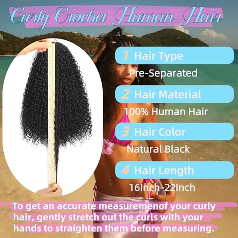 Afro Kinky Curly Knotless Pre-Separated Crochet Hair Extensions Micro Pre Looped Crochet Human Hair Extensions Curly 100% Human Hair Extensions Natural Color (Natural Black(70g), 22 Inch)
