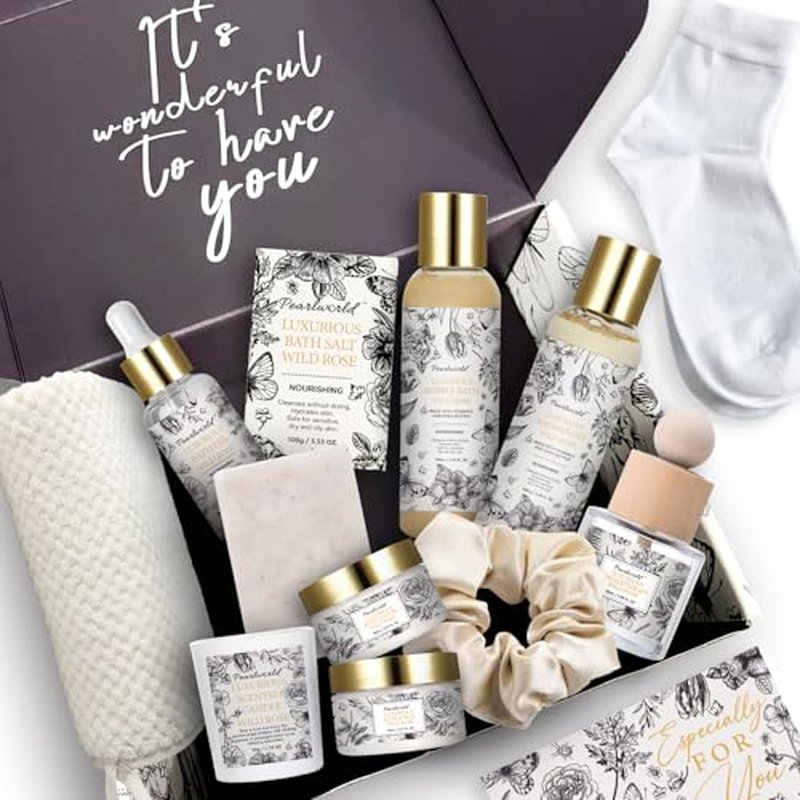 Spa Gift Set for Women- Luxury Rose 14 Pcs Bath Set, Home Spa Kit, Christmas Gift for Women, Birthday Gifts