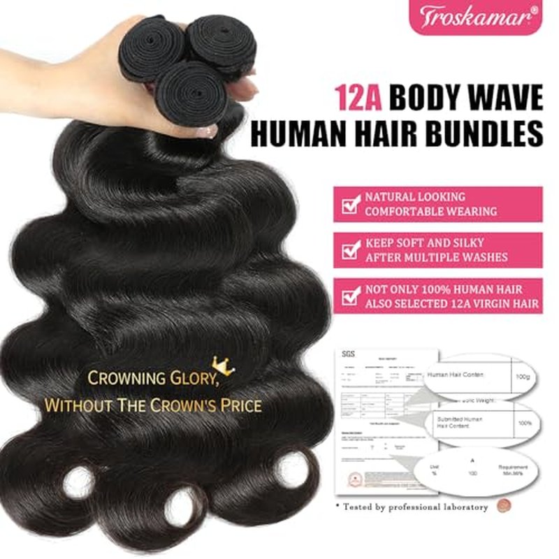 Body Wave Human Hair Bundles 20 20 20 Inch Body Wave Bundles Human Hair 100% Unprocessed 12A Brazilian Raw Virgin Hair Weft 3 Bundle Deal Real Human Hair Extensions Natural Color