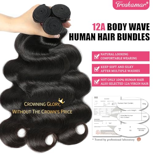 Human Hair Bundles 26 Inch Body Wave Bundles Human Hair 100% Unprocessed 12A Brazilian Raw Virgin Hair One Single Bundle Real Human Hair Extensions Natural Color