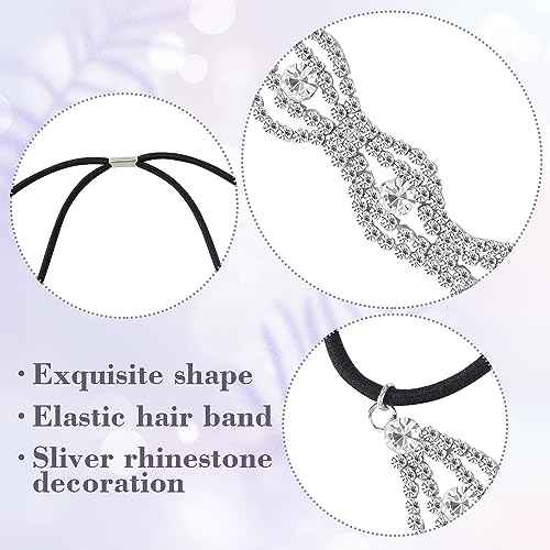 2pcs Elastic Rhinestone Headbands Sparkly Wave Head Chain Crown Alloy Disco Silver Crystal Hair Band Accessories for Wedding Prom First Communion Pageant Women Girls