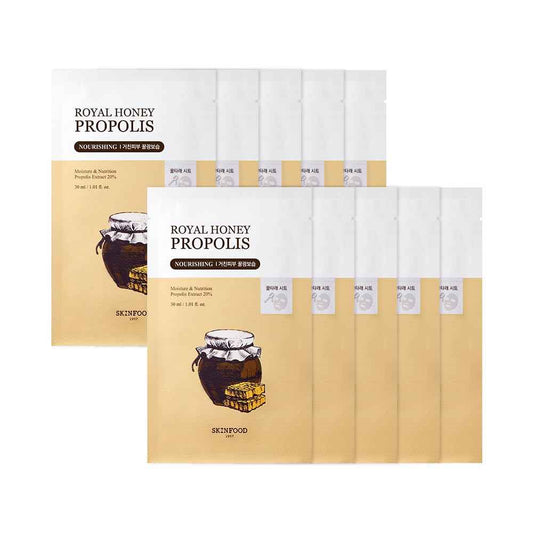 SKINFOOD Royal Honey Mask10ea Set - Bee Propolis Extract, Royal Honey Extract, Intensely nourishes and hydrates tired and dull skin 9.1fl.oz, 270ml