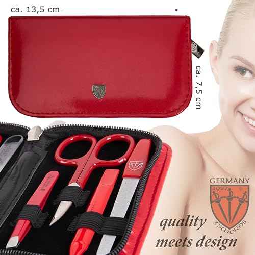 3 Swords Germany - brand quality 8 piece manicure pedicure grooming kit set for professional finger & toe nail care scissors file clipper fashion leather case in gift box, Made by 3 Swords (09218)
