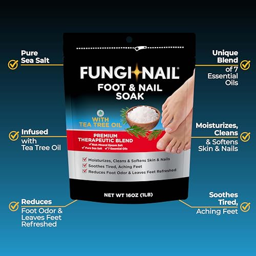Fungi-Nail Foot & Nail Soak with Tea Tree Oil - Moisturize, Reduce Foot Odor, & Soothe Aching Feet - A Therapeutic Blend of Rich Mineral Epsom Salt, Pure Sea Salt, and 7 Essential Oils - 1 Pound