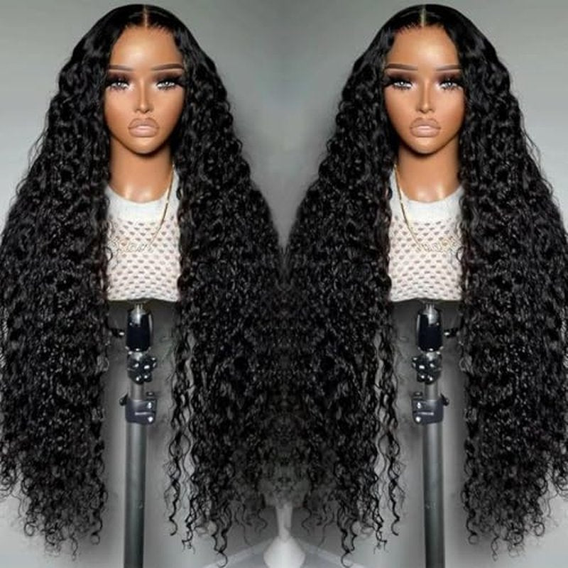 13x6 Lace Front Wigs Human Hair 210 Density HD Transparent Frontal Wigs Water Wave Wigs for Women Curly Lace Frontal Wet and Wavy Human Hair Wig Pre Plucked with Baby Hair 24Inch