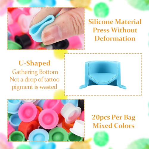 ATOMUS 20pcs Tattoo Cartridge Needles with 20pcs Silicone Ink Cups Size #10 RL RS RM M1 Round Liner Tattoo Needles for Tattoo Gun Pen Liner Pattern (1RL)