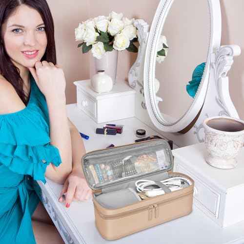SITHON Double-Layer Travel Carrying Case for Shark FlexStyle/SmoothStyle, Water Resistant Storage Organizer Bag for Airwrap Styler, Also for Revlon One-Step Hair Dryer (Bag Only) (Rose Gold)