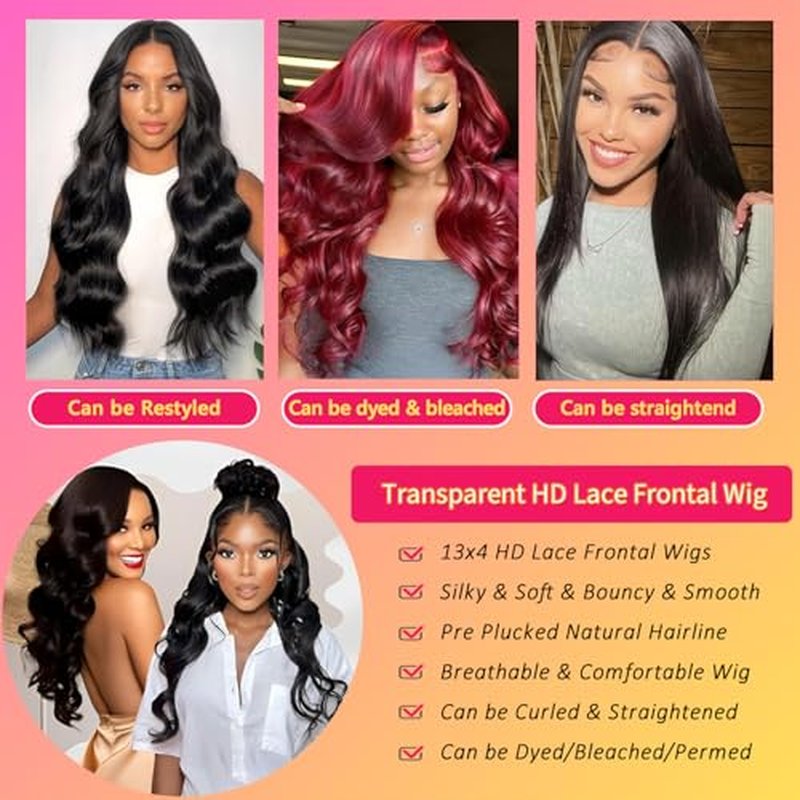 28inch 13x4 Lace Front Wigs Human Hair 180 Density Body Wave Lace Front Wigs Human Hair Pre Plucked 12A Glueless Wigs for Women HD Lace Frontal Wigs Natural Color