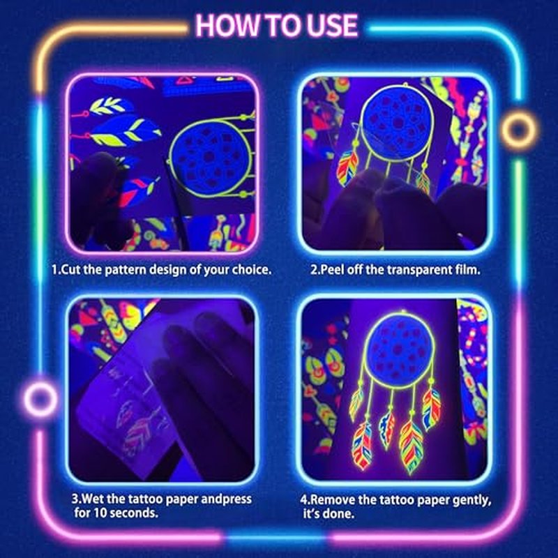 Glow in the Dark Tattoos 172 PCS ? Glow in the Dark Party Supplies, Neon Body Paint Be UV Blacklight Reactive Face Temporary Tattoos for Adults, Teens | Neon Accessories, Party Favors & Decorations
