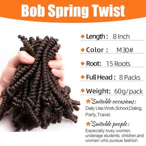 8 Packs Short Bob Spring Twist Crochet Hair for Kids 8 Inch Pretwisted Passion Twist Crochet Hair Braids for Black Women (8 Inch, M30#)