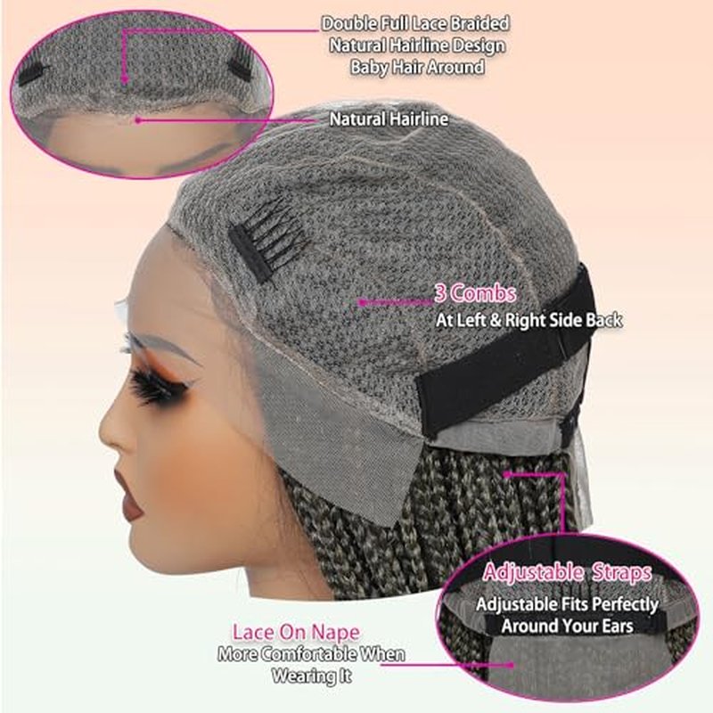 ROSEBONY 36" Full Lace Goddess Faux Locs Wig for Black Women Premium Hand-Braided Japanese Synthetic Fiber Wigs with Baby Hair Glueless Design Goddess Inspired Style Wigs with Curly Ends