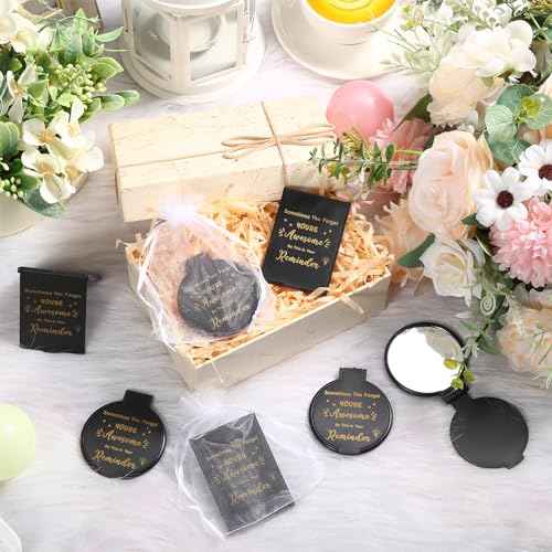 Geetery 48 Sets Inspirational Compact Mirror Bulk Round Makeup Glass Purse Pocket Mini Hand Folding Makeup Mirror with Gift Bags for Thanksgiving Christmas Women Coworker Friends