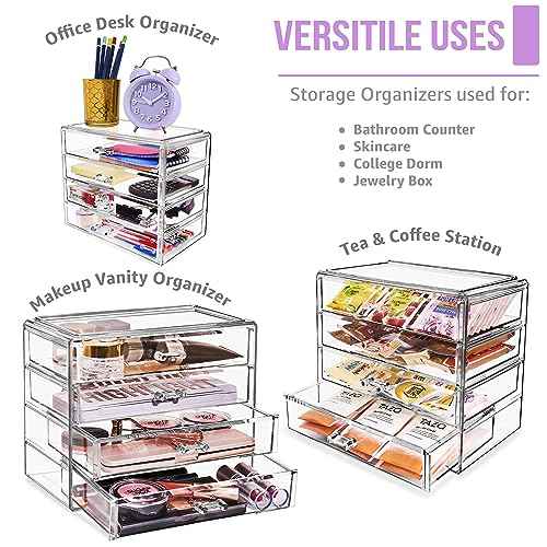 Sorbus Acrylic Makeup Organizer Set, 4-Drawer Vanity & Countertop Cosmetic Storage with Wide Drawers, Clear Makeup Storage for Brushes, Lipsticks, Jewelry ? Holiday Gift for Women & Teens