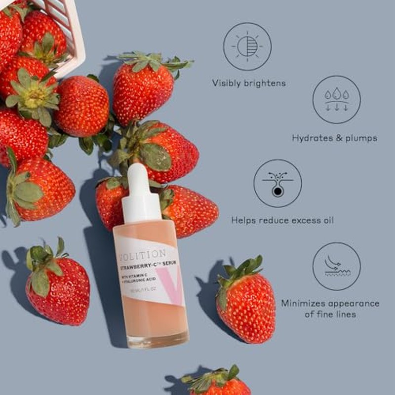 Volition Beauty Strawberry-C Brightening Serum with Vitamin C + Hyaluronic Acid | Soothes, Reduces Excess Oil, Improves Skin Luminosity & Smooths the Look of Wrinkles | Vegan