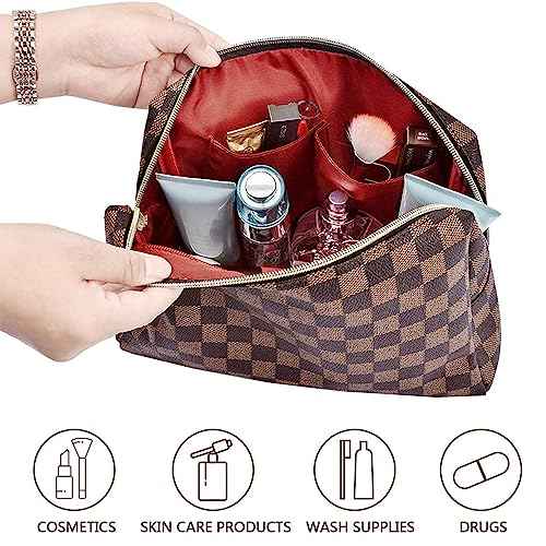 Makeup Bag, Cosmetic Bag, Portable Leather Large Checkered Makeup Bag, 2 Pack Large Capacity Travel Cosmetic Bag for Women, Lightweight Design and Waterproof Toiletries Bag Christmas Gifts