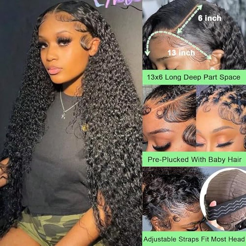 26 Inch Deep Wave Lace Front Wigs Human Hair Wig for Women 200 Density 13x6 HD Lace Front Wigs Human Hair Glueless Deep Curly Frontal Wigs Human Hair Pre Plucked
