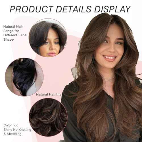Aisaide Highlight Honey Brown Mix Dark Blonde Long Wavy Wig Layered with Curtain Bangs for Black Women Synthetic Highlight Brown Layered Wig Long Wavy Shaggy for Women 24inch