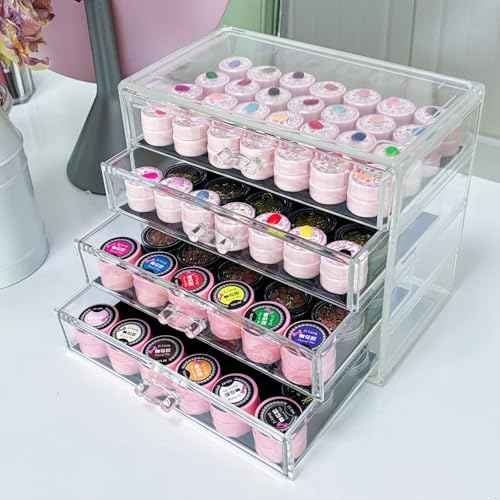4 Tier Nail Art Decoration Storage Box£¬Acrylic Make Up & Jewelry Organizer with Drawers, Cosmetic Storage for Dresser Countertop and Bathroom£¬Beauty Holder for Lipstick Brush