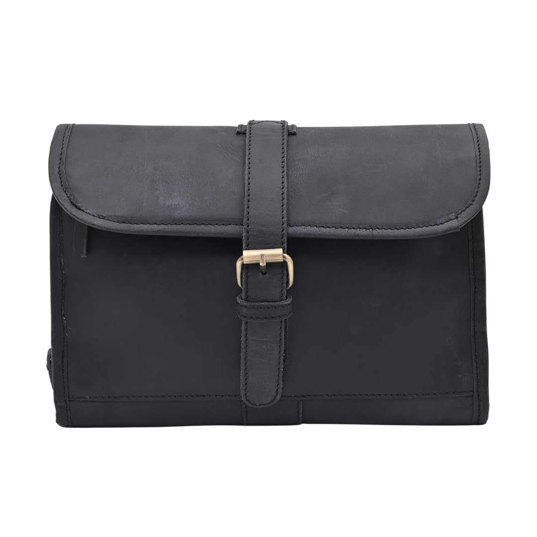 Autentico Leather Genuine Buffalo Leather Hanging Toiletry Bag with Waterproof Lining for Men & Women Handcrafted Vintage Distressed Brownn Leather Dopp Kit, Travelling Kit (Dark Brown)