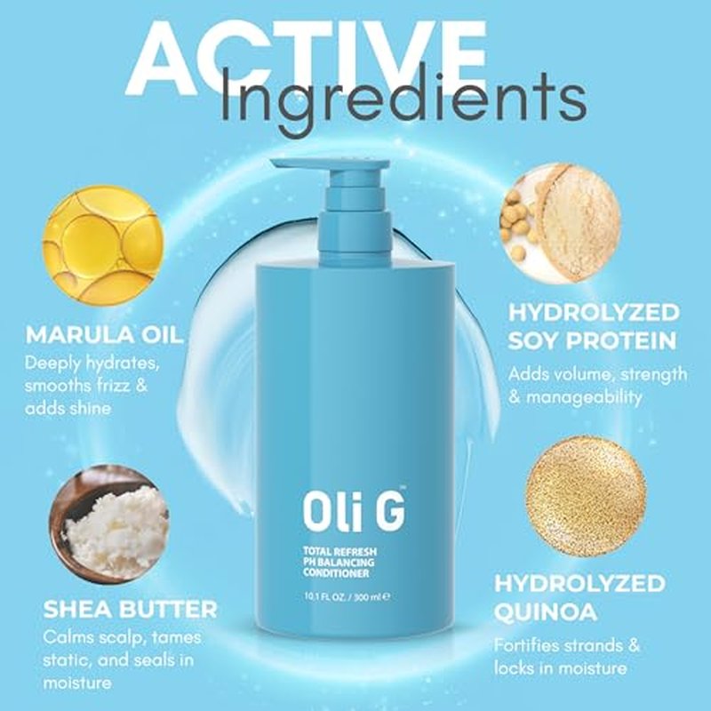 Oli G Total Refresh pH Balancing Hair Conditioner ? Lightweight Daily Conditioner for All Hair Types ? With Marula Oil, Shea Butter, Botanical Proteins ? Detangles, Softens & Smooths ? 10 fl oz
