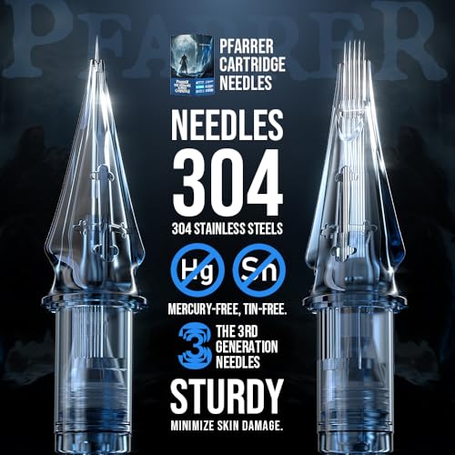 PFARRER Tattoo Cartridge Needles Assorted Bugpin Tattoo Needle Cartridge Assorted 50pcs (1003RL 1005RL 1007RL 1007RM 1009RM) Round Liner/Round Magnum 0.3mm RL+RM Tattoo Supplies EN01P-50KIT-Z