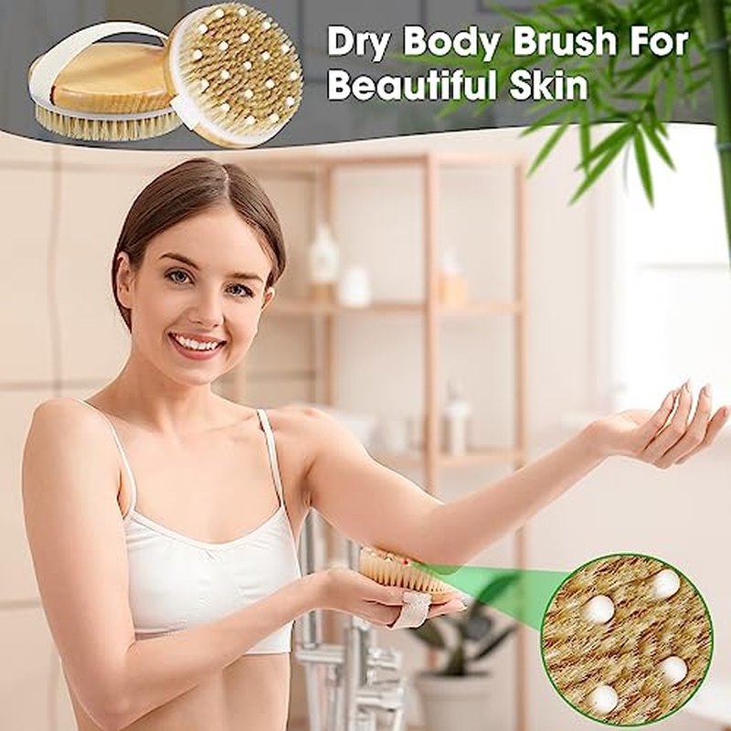 Gejoy 10 Pcs Dry Brushing Body Brush Exfoliating Brush with Massage Nodule Dry Skin Body Scrubber for Shower Bath Back Circulation Improvement Dead Skin Exfoliator (4.3 x 4.3 Inches,Wood Color)